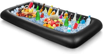 Leitee Inflatable Serving Bar with Drain Plug 52 x 24 x 5'' Inflatable Ice Serving Buffet Bar for Party Food Cooler Buffet Drink(Black,Basic Style)