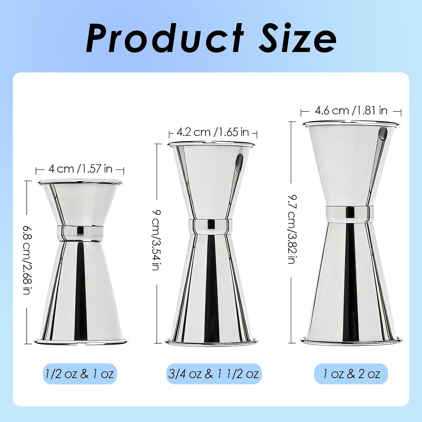 TXIN 3 Pieces Cocktail Jigger Set Stainless Steel Measuring Cup for Bartending, Japanese Style Double Sided Bar Jiggers - 1 & 2 oz, 3/4 & 1 1/2 oz, 1/2 & 1 oz, Professional Home Bartender Kit