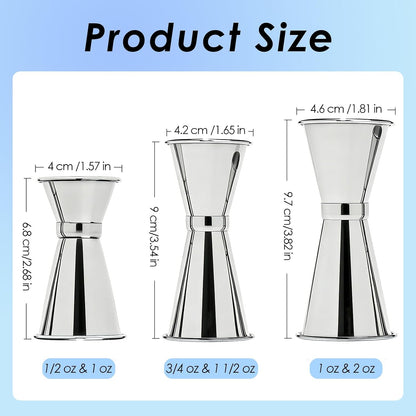 TXIN 3 Pieces Cocktail Jigger Set Stainless Steel Measuring Cup for Bartending, Japanese Style Double Sided Bar Jiggers - 1 & 2 oz, 3/4 & 1 1/2 oz, 1/2 & 1 oz, Professional Home Bartender Kit