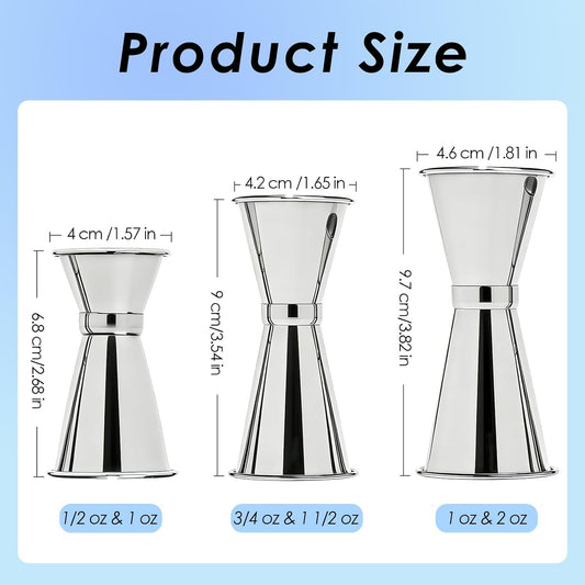 TXIN 3 Pieces Cocktail Jigger Set Stainless Steel Measuring Cup for Bartending, Japanese Style Double Sided Bar Jiggers - 1 & 2 oz, 3/4 & 1 1/2 oz, 1/2 & 1 oz, Professional Home Bartender Kit