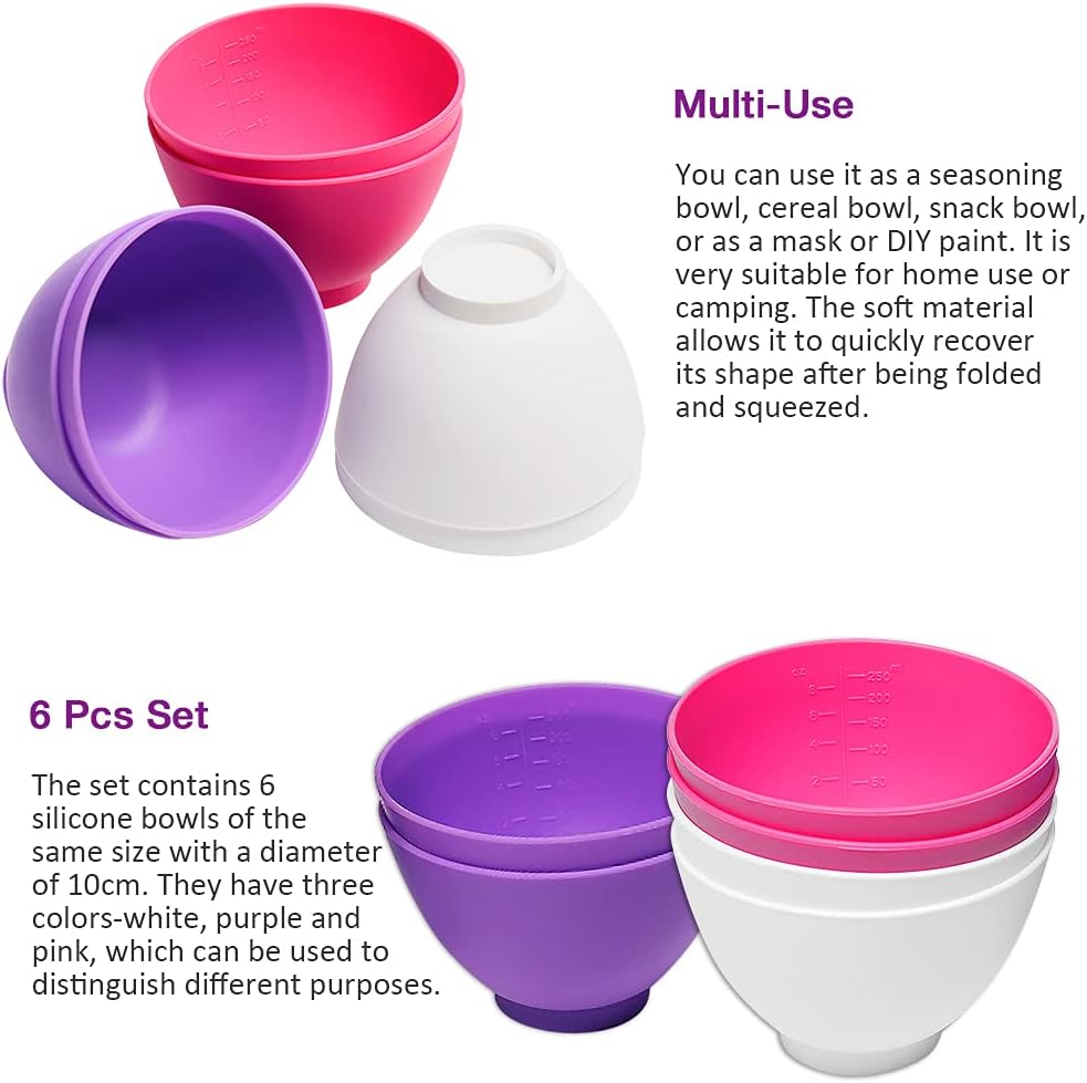 Silicone Mixing Bowl for Melting Chocolate, 6PCS (Green, Grey, White)
