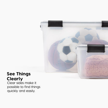 IRIS USA Storage Bins with Lids, WeatherPro Wheeled 106 Qt, Plastic, 3 Pack | Weather-tight gasket, wheels, and secure latches protect camping gear, tools, holiday décor, clothing, and documents.