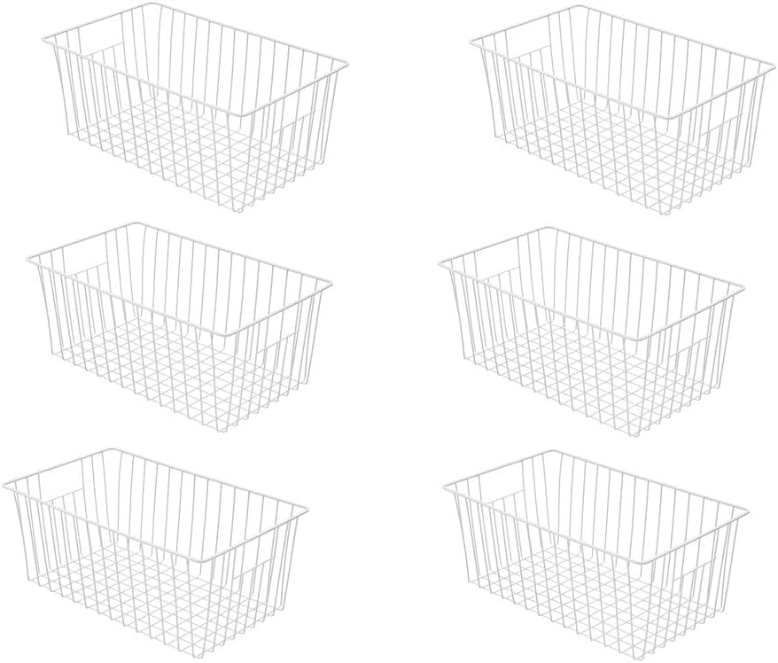 16" L x 12" W Wider Freezer Storage Organizer Baskets Container, Deep Metal Wire Chest Upright Refrigerator Divider Bins with Built-in Handles for Cabinet, Pantry, Closet, Kitchen