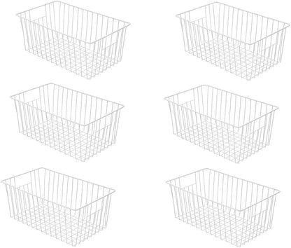 16" L x 12" W Wider Freezer Storage Organizer Baskets Container, Deep Metal Wire Chest Upright Refrigerator Divider Bins with Built-in Handles for Cabinet, Pantry, Closet, Kitchen