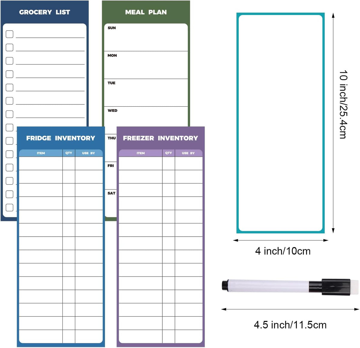 Magnetic Whiteboard for Fridge 5pcs 4x10inch Dry Erase Refrigerator White Board Magnet Meal Planner Board for Kitchen - Fridge and Freezer Inventory List Weekly Menu Plan Board Memo Pad Grocery List
