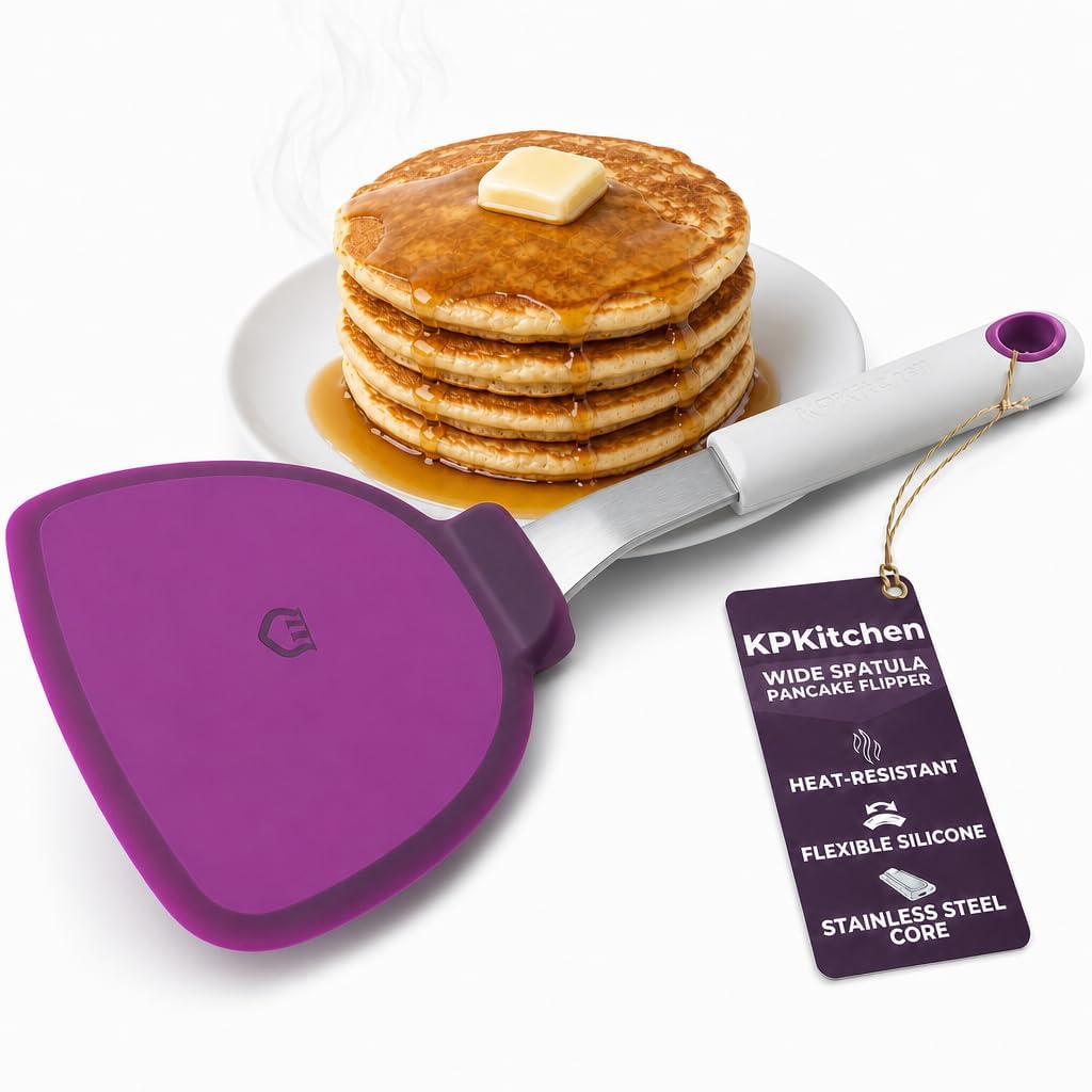 Wide Pancake Spatula Flipper, Silicone Turner for Griddle & Nonstick Pans