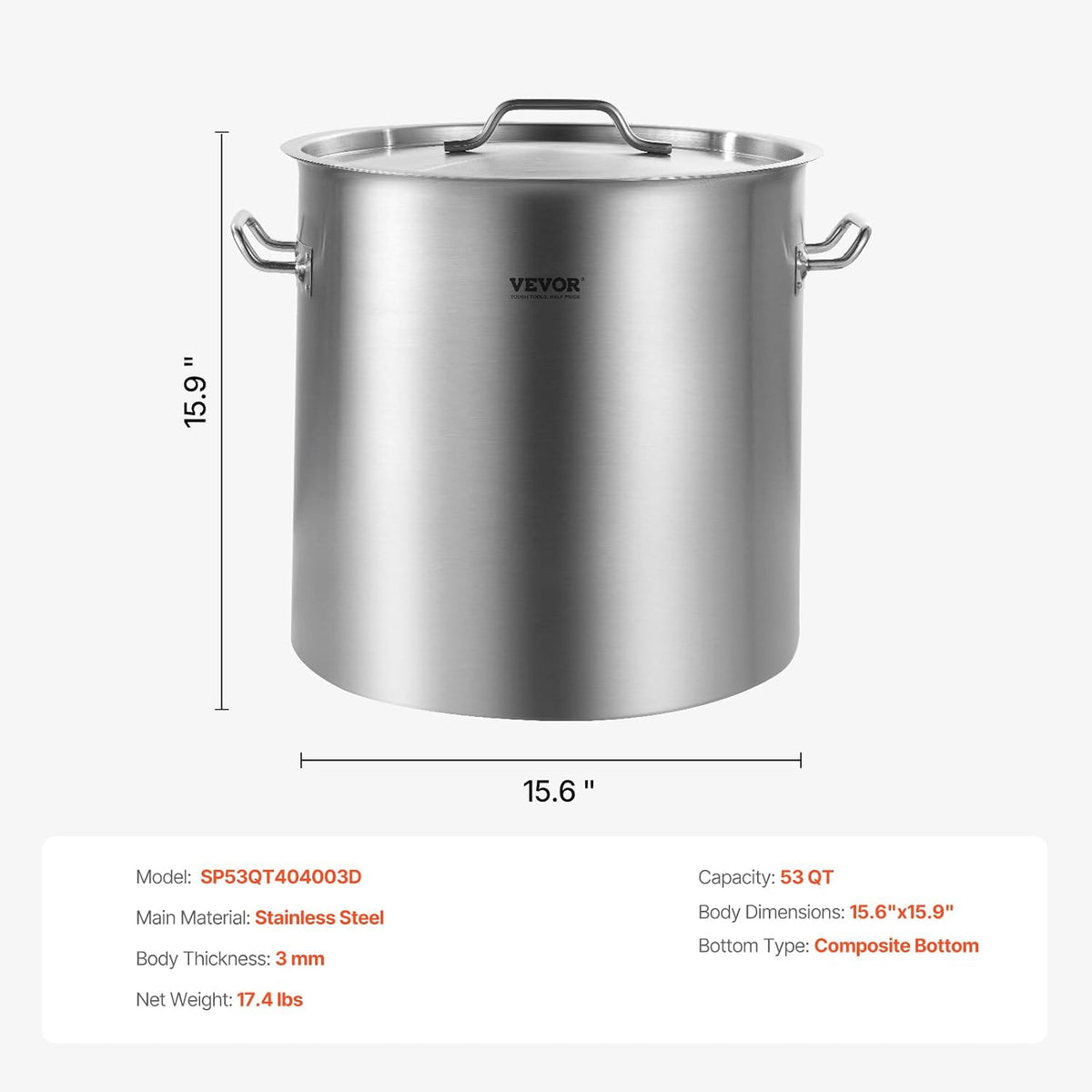 VEVOR Stainless Steel Stockpot, 42 Quart Large Cooking Pots, Cookware Sauce Pot with Strainer, Lid, and Handle, Heavy Duty Commercial Grade Stock Pot, Sanding Treatment, for Large Groups Events Silver