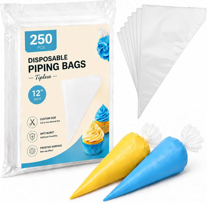 Disposable Piping Bags 12 Inch, Tipless Icing Piping Bags Non-Slip Anti Burst Disposable Pastry Bags for Cream Frosting, Cakes, Chocolate, Cupcakes and Cookies Decoration Supplies