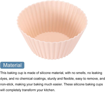 uxcell 18Pcs Silicone Cupcake Liners, Non-Stick Baking Cups, for Cooking Eggs, Baking Muffins and Make a Cake(Pink)