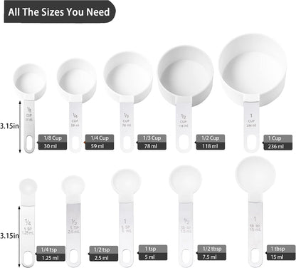 Measuring Cups and Spoons Set of Huygens Kitchen Gadgets 10 Pieces, Stackable Stainless Steel Handle Measuring Cups for Measuring Dry and Liquid Ingredient (Gray)