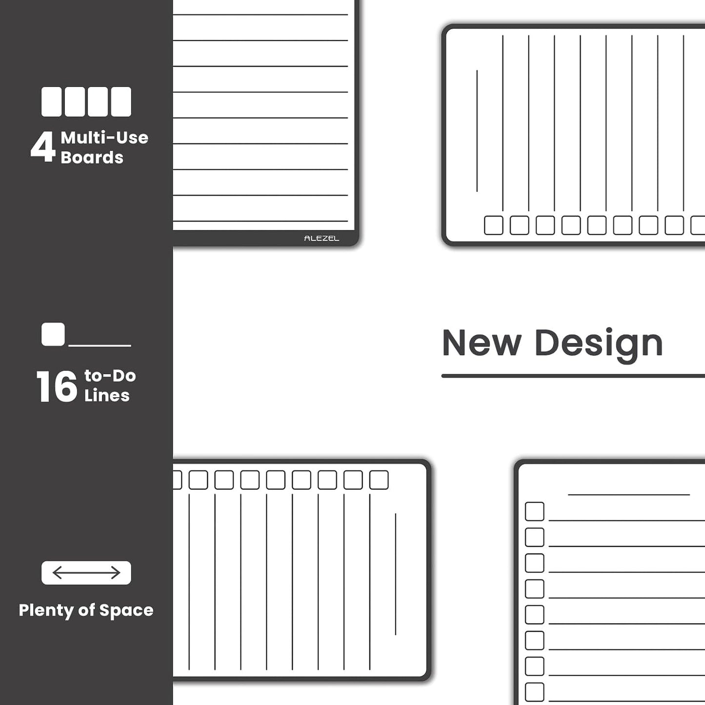 ALEZEL Magnetic to Do List White Board for Fridge, Multifunctional Dry Erase List Board for Refrigerator - Set of 4 Magnetic Grocery List Whiteboards, 4 Markers + Eraser