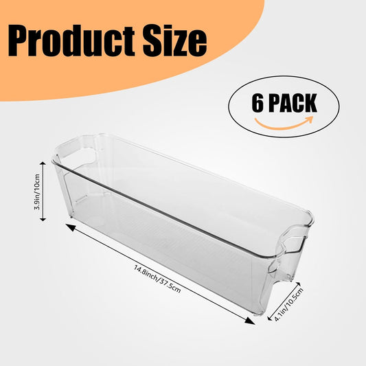 YOUNTHYE 6PCS 15inch Fridge Organizer Bins Breastmilk Freezer Storage Organizer Narrow Freezer Organizers Bins Long Clear Plastic Storage Bin for Pantry Plastic Storage Bin for Breast Milks, Freezer
