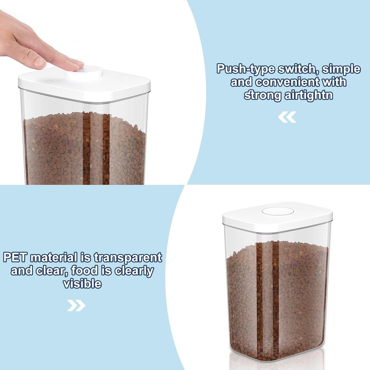 LEAWALK 10Lbs/10.57Qt Airtight Dog Cat Food Storage Container and Dog Treat Containers BPA-Free, PET Clear Stackable Pet Storage Bin, Pop Top, 1-Cup Scoop for Pet Food/Rice/Flour/Bread/Grains