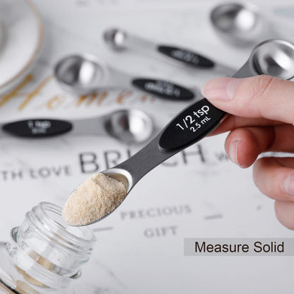 Magnetic Measuring Spoons Set of 8 Stainless Steel Dual Sided Stackable Measuring Spoons Nesting Teaspoons Tablespoons for Measuring Dry and Liquid Ingredients