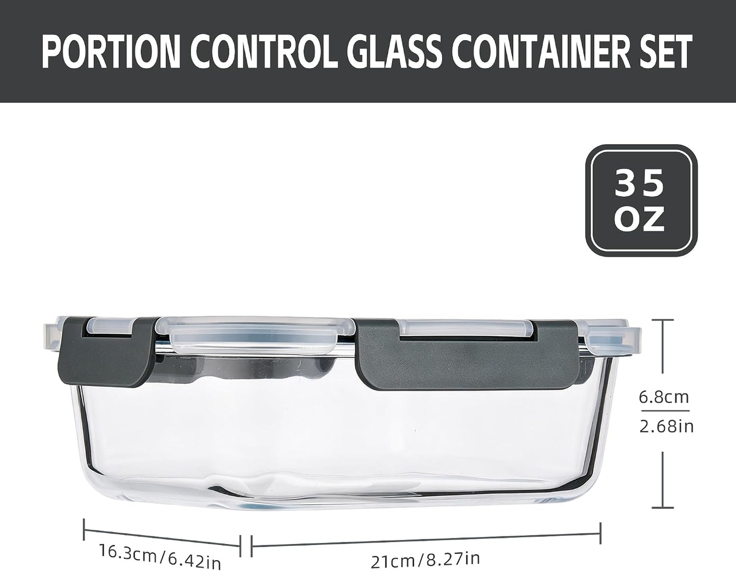 6-Pack 35oz Glass Food Storage Containers with Lids, Airtight BPA-Free Leakproof Meal Prep Containers, Microwave, Oven, Freezer & Dishwasher Safe Lunch Boxes for Home & Office