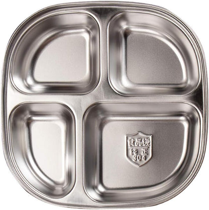 Set of 2 Stainless Steel Rectangular Divided Plates Tray 5 Sections Dinner Plates for Adults - Unbreakable Metal Plate for Campers, and Portion Control Reusable Plate