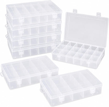 APACALI 6 Pack Plastic Organizer Box with Dividers, 18 Grids Clear Tackle Box Organizer, Adjustable Compartment Storage Boxes for Beads, Jewelry, Crafts, Fishing Lures, Screws and Small Parts
