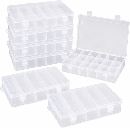 APACALI 6 Pack Plastic Organizer Box with Dividers, 18 Grids Clear Tackle Box Organizer, Adjustable Compartment Storage Boxes for Beads, Jewelry, Crafts, Fishing Lures, Screws and Small Parts