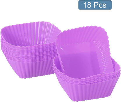uxcell 18Pcs Silicone Cupcake Baking Cups, Silicone Muffins Liners Non-Stick Square Baking Cups, for Cooking Eggs Baking Muffins and Make a Cake(Pink)