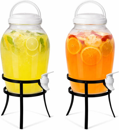 Havawish 2 Pack 1.16 Gallon Drink Beverage Dispenser with Stand for Parties Plastic Water Lemonade Juice Dispenser with Spigot and Lid for Countertop Weddings(Gold)