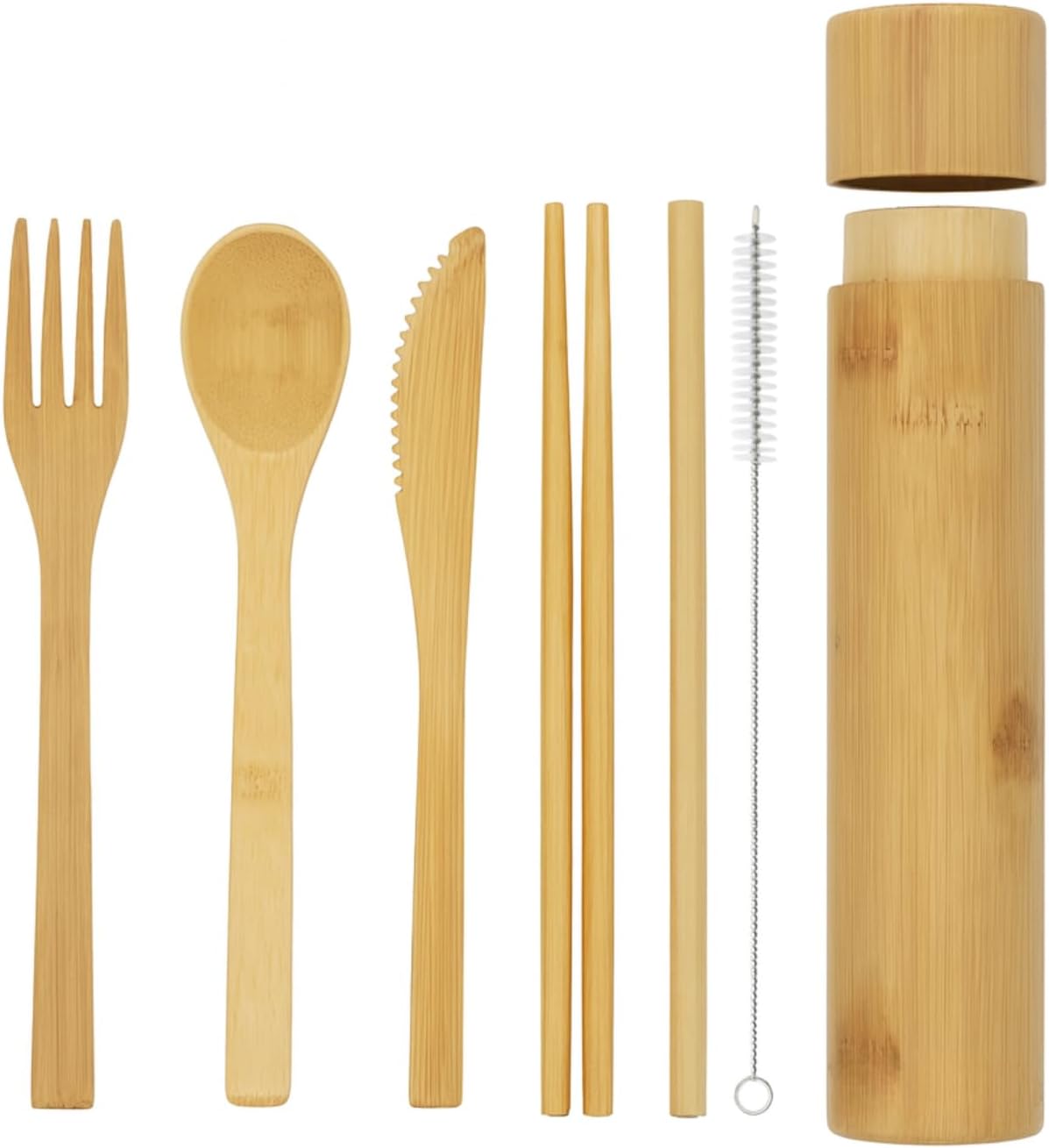 Eco-Friendly Travel Utensils Set: Lightweight Bamboo Forks, Spoons, Knives in Wooden Case, Reusable Utensils for Lunch Box, Kids Camping Cutlery, Sustainable Portable Flatware