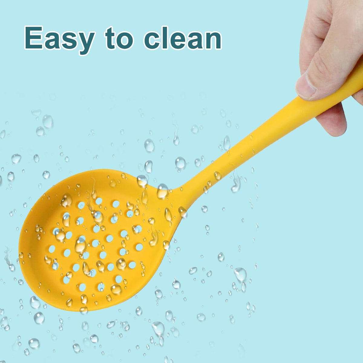 Hordion Silicone Slotted Spoon, Yellow Strainer Spoon Non Stick Skimmer