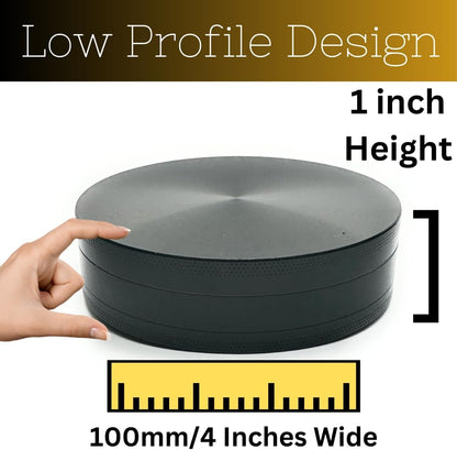 4 inch grinder for herbs and spices. Low Profile 1" Tall Design. Metal 4" shredder has Sharp Metal Teeth & are easier to turn. Four inches large capacity zinc grinder with 3 layers.