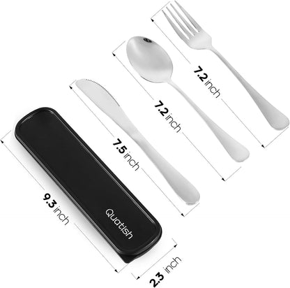 Travel Utensils with Case, Quatish 4 Piece Stainless Steel Silverware Set for Work, Portable Reusable Travel Cutlery Set, Fork and Spoon Set for Picnic, Camping, Gadgets, Lunch Box for Men, Rainbow