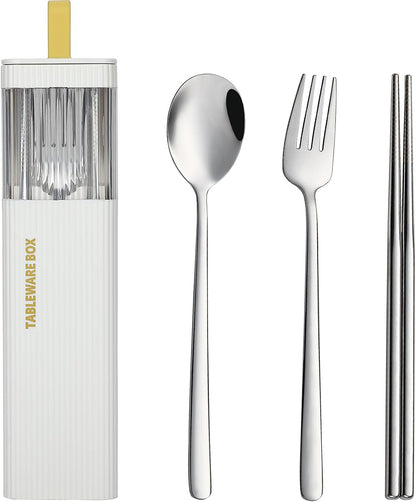 DEVICO Travel Utensils with Case, 18/8 Stainless Steel Reusable Silverware Set for Lunch Box, Portable Cutlery Set, Fork and Spoon Set for Camping, Lunch, Picnic, Workplace, School (Green)