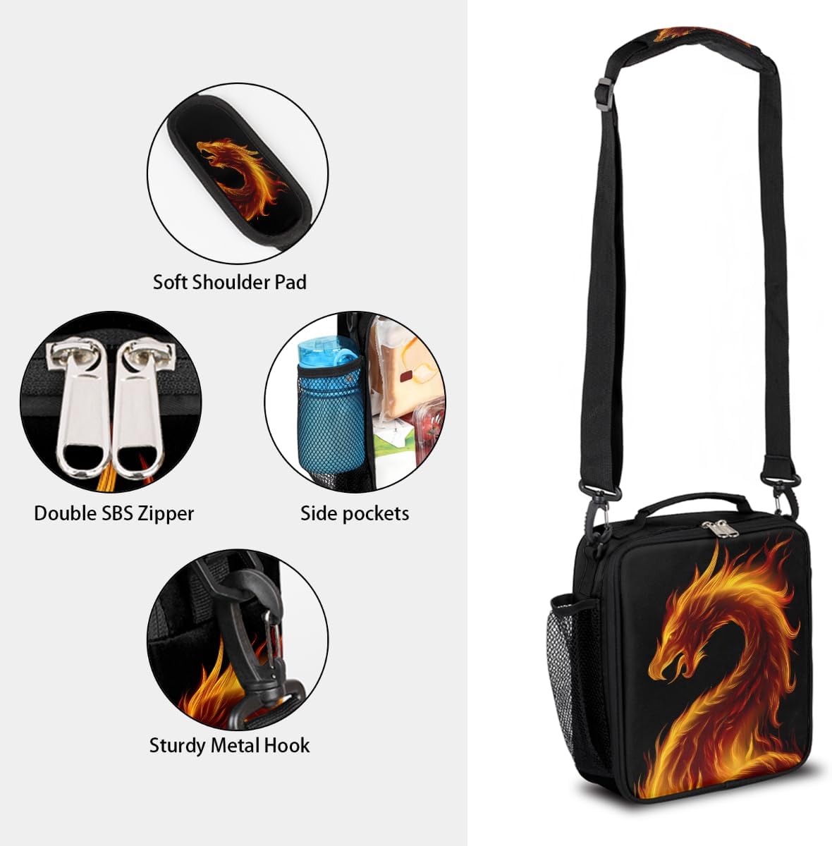 cfpolar Skull Skateboard Lunch Box for Boys Girls, Insulated Lunch Bags for Kids Reusable Mini Cooler Lunch Tote Lunchbox Thermal Meal Tote Kit with Shoulder Strap for Work School Picnic