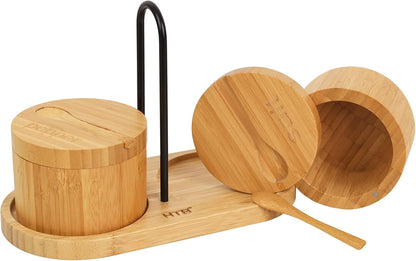 HTB Bamboo Salt Cellar with Mini Spoon and Magnetic Swivel Lid