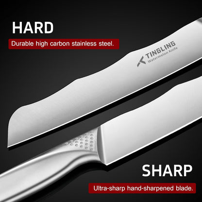 Tingling Watermelon Knife with Sheath Stainless Steel: Watermelon Slicer and Cutter Tool - Kitchen Fruit Knife for Melon and Cantaloupe Slicing and Carving Brisket