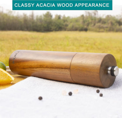 8 Inch Manual Wooden Salt and Pepper Grinder, Refillable Mill