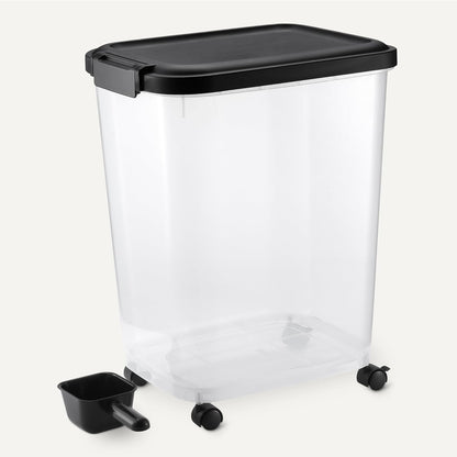 Amazon Basics Pet Food Storage Container with Rolling Wheels, BPA-Free, Detachable Scoop, 50lbs Capacity
