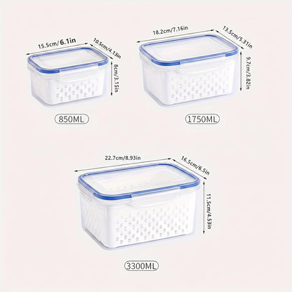 3pcs 4 in 1 Fruit Storage Containers for Fridge with Removable Colanders