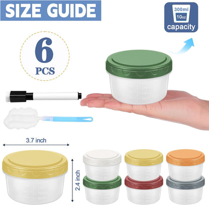 6pcs 10 oz Small Plastic Containers with Lids, Salad Dressing Container Reusable Small Food Storage Containers for Meal Prep, Leakproof, Microwave Dishwasher Freezer Safe, BPA-Free