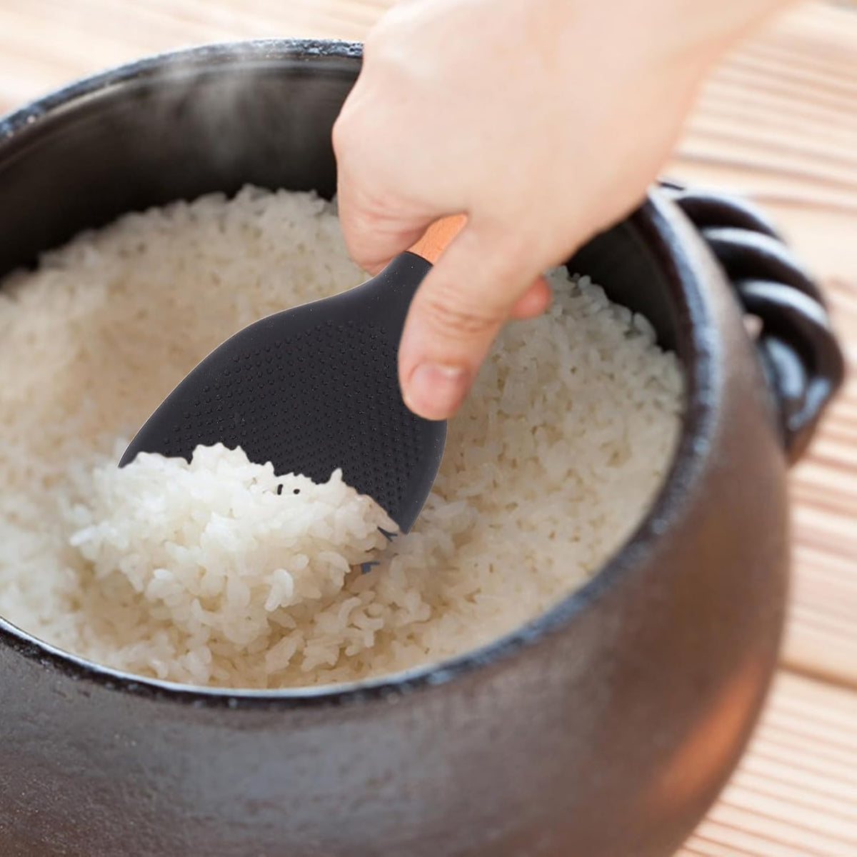MAGICLULU Silicone Rice Paddle with Wooden Handle, Non Stick Rice Spoon