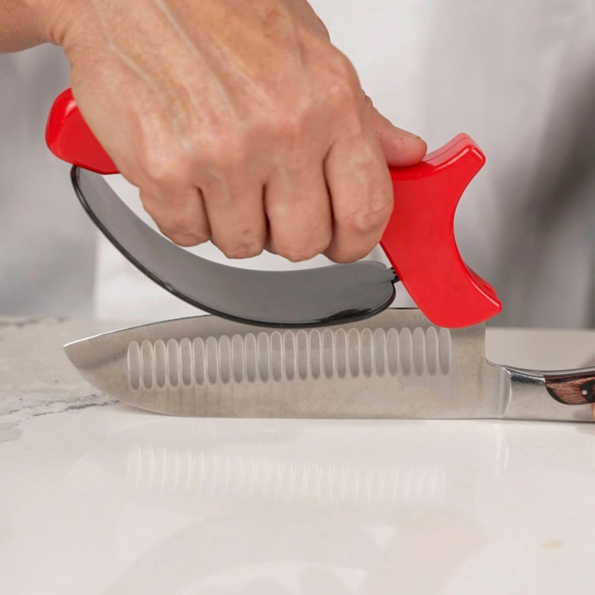 Hand-Held Kitchen Knife Sharpener for Chef Knives – Professional Grade Tool with Reversible Carbide Blades, Stainless Steel & Safety Finger Guard - Knife Sharpening Use by Chef Master 90015