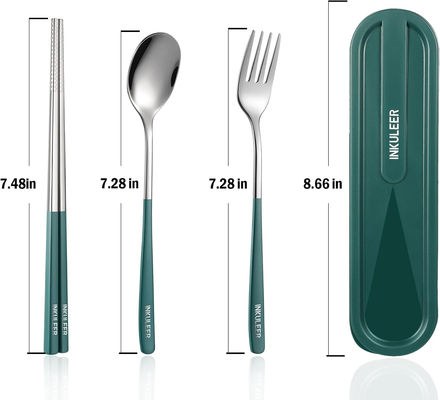 iNKULEER Travel cutlery set, 18/8 stainless steel cutlery, Reusable utensils set with case, Portable Silverware Lunch Box for Camping and Office (Pink)