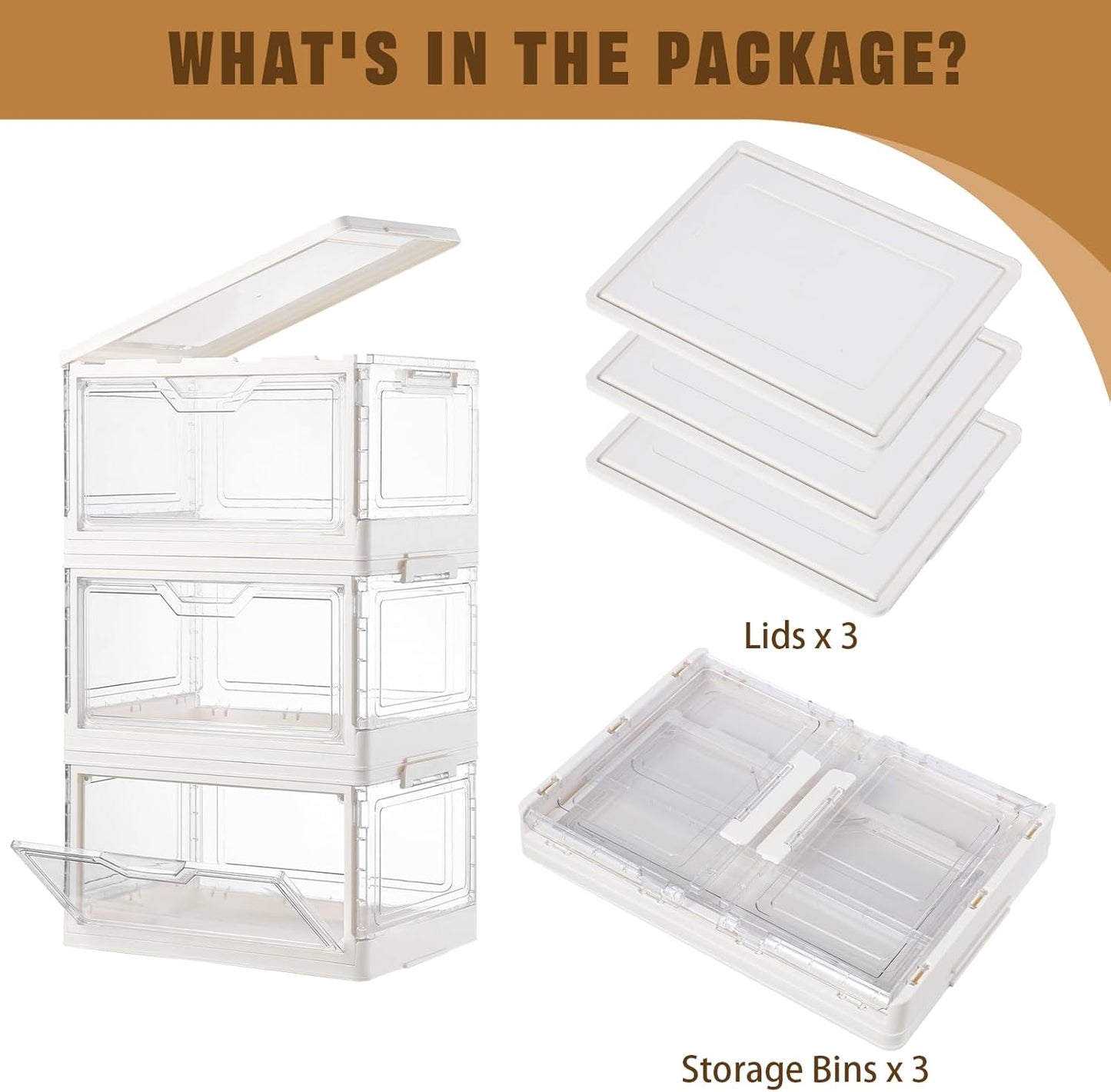 Freebat 6 Pack Closet Organizers and Storage,Clear Stackable Plastic Storage Bins with Lids Magnetic Doors,Clothes Organizers and Storage,Plastic Craft Containers for Wardrobe Kitchen Bathroom Office