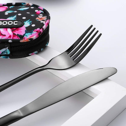 Travel Utensils,Reusable Silverware Set To Go Portable Cutlery Set with a Waterproof Carrying Case for Lunch Boxes Workplace Camping Picnic (Purple)