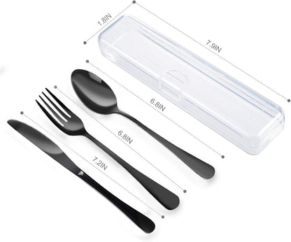 Travel Utensils With Case, Stainless Steel Reusable Portable Utensils Set With Case, Lengnoyp Travel Silverware Set