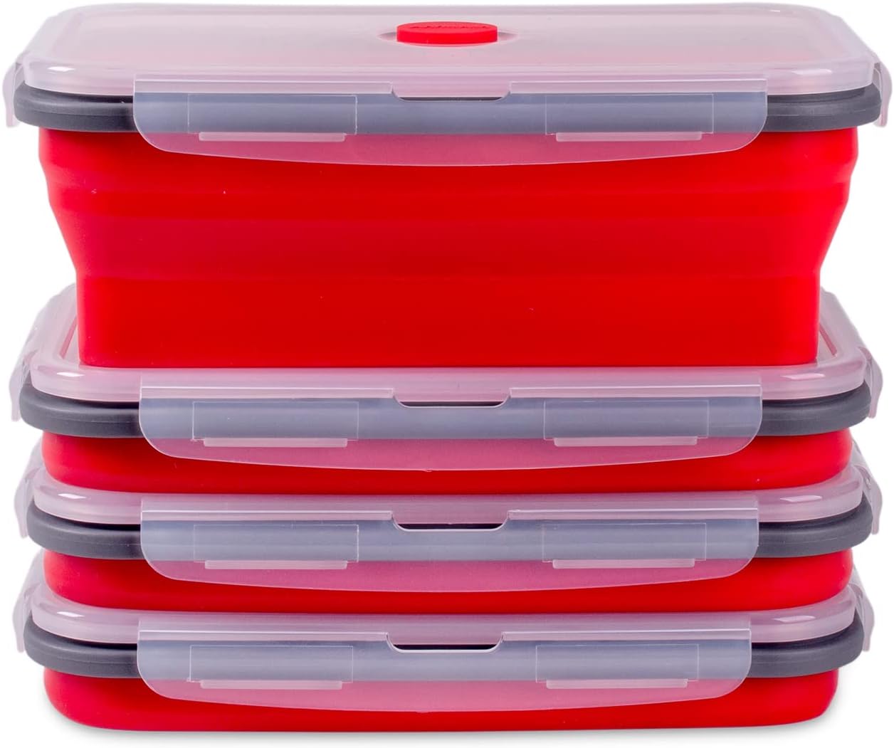 Collapsible Food Storage Containers with Lids, 4 Pack, 40 oz Silicone 1-Compartment Meal Prep Containers Reusable, Lunch Bento Boxes for Adults, Microwave Freezer Dishwasher Safe, BPA-Free, Black