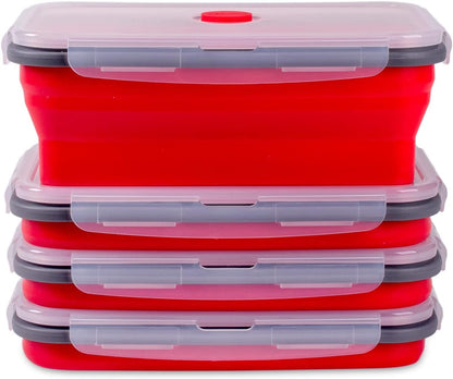 Collapsible Food Storage Containers with Lids, 4 Pack, 40 oz Silicone 1-Compartment Meal Prep Containers Reusable, Lunch Bento Boxes for Adults, Microwave Freezer Dishwasher Safe, BPA-Free, Black