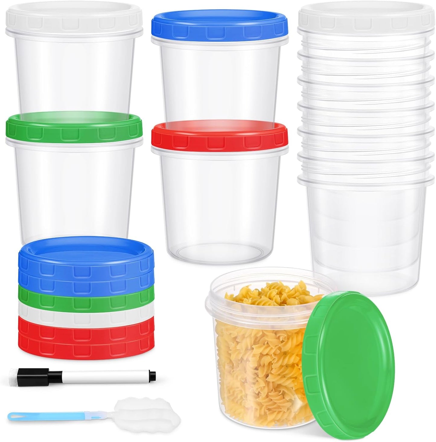 Freezer Storage Containers, 16 Pack 10 oz Plastic Food Storage Containers with Twist Top Lids, Meal Prep Containers for Soup Snack Fruit, BPA Free, Leakproof, Microwave & Dishwasher Safe
