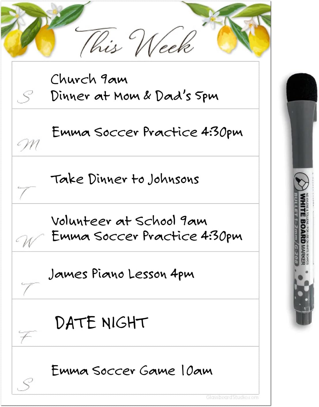 Dry Erase Weekly Calendar Planner Sticker Decal | Removable & Reusable | Magnetic Fine-Tip Marker Included (6 x 9 inches, White)