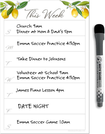 Dry Erase Weekly Calendar Planner Sticker Decal | Removable & Reusable | Magnetic Fine-Tip Marker Included (6 x 9 inches, White)