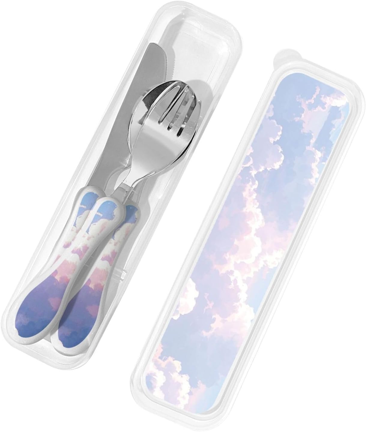 3-Piece Kids Silverware Set With Storage Case, Stainless Steel Reusable Children Safe Knife Spoon Fork Set Chinese Celadon Peacock Children Flatware Set For Kids Lunch Box