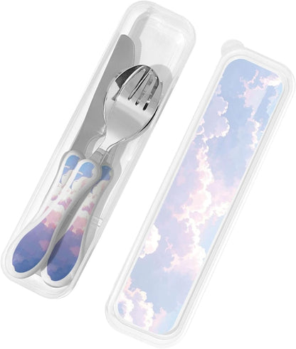 3-Piece Kids Silverware Set With Storage Case, Stainless Steel Reusable Children Safe Knife Spoon Fork Set Chinese Celadon Peacock Children Flatware Set For Kids Lunch Box