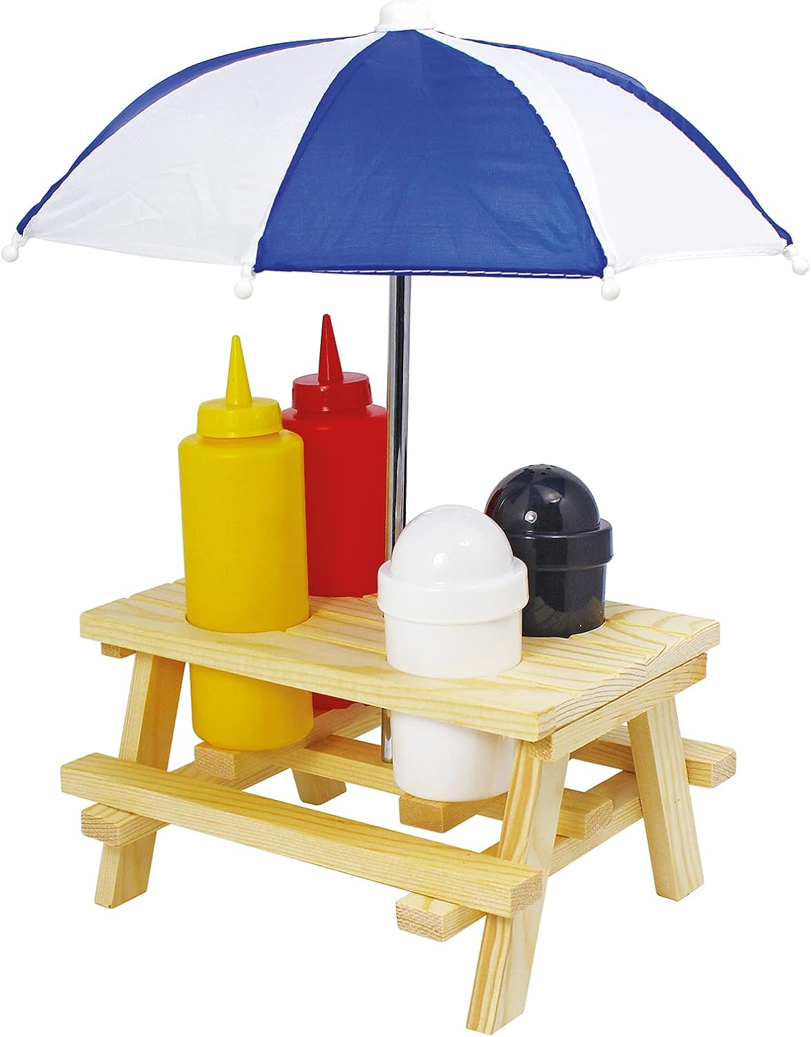 Küchenprofi Picnic Table with Umbrella Condiment Set Includes Ketchup, Mustard, Salt and Pepper, 7.08" x 4.72" x 9.44", Multicolored - Picnic Table Ketchup and Mustard Holder - Picnic Set